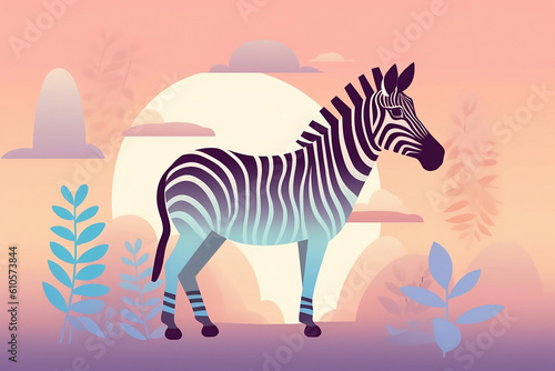 Zebra among plants  graphics in pastel colors  generative ai
