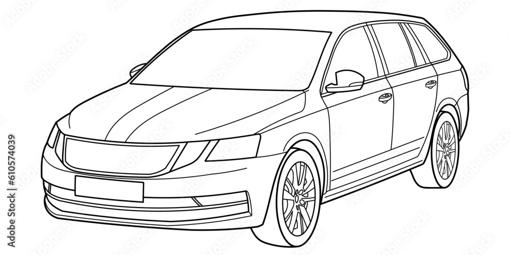 et of classic station wagon. Different five view shot - front, rear, side and 3d. Outline doodle vector illustration