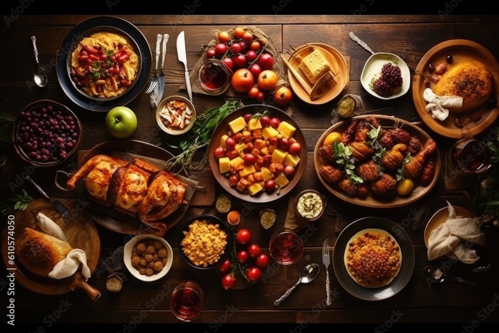 Roasted turkey garnished with cranberries on a rustic style table. ai generated Roasted turkey garnished with cranberries on a rustic style table. ai generated