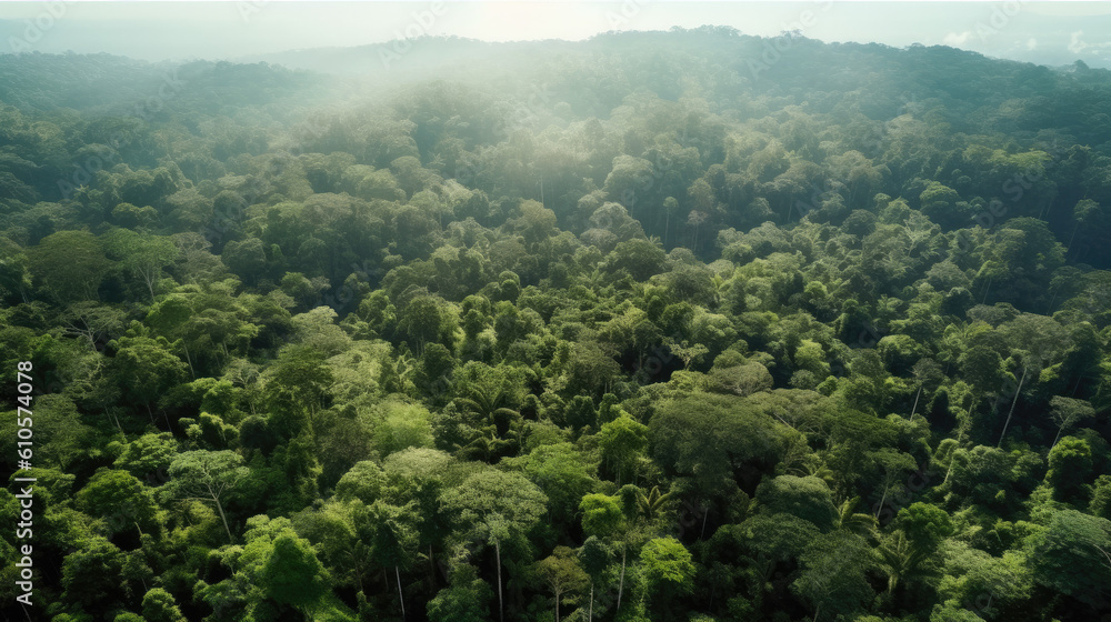 Aerial Perspectives bird's eye view of asian forest jungle nature landscape. Made by (AI) artificial intelligence
