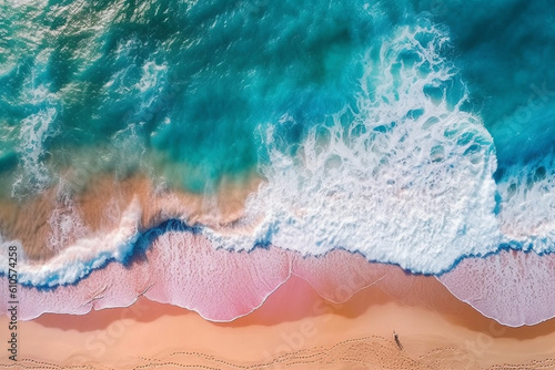 Top view of the beach and sea waves, generative ai