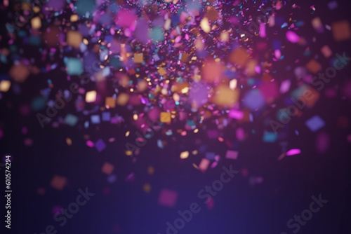 Festive glittering falling confetti, Elegant colorful particle flow, Gentle stream of luxury dust magical snowfall creative soft bokeh awarding abstract background, 3d rendering