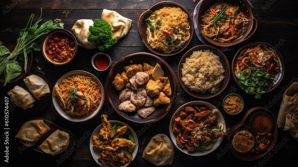 Top view of various Asian food Top view of various Asian food