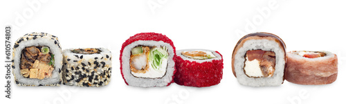 Sushi set rolls on a white background.