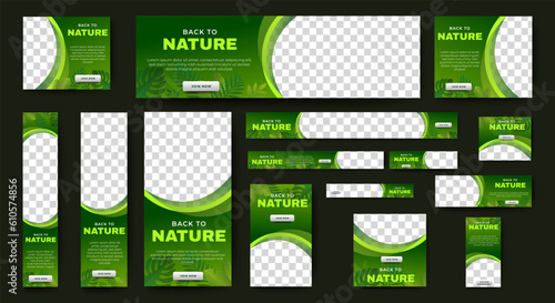 Nature banner design web template Set, Horizontal header web banner. Modern Gradient green cover header background for website design, Social Media Cover ads banner, flyer, invitation card