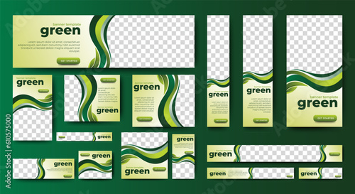 Green Web banners templates, standard sizes with space for photo, modern design	