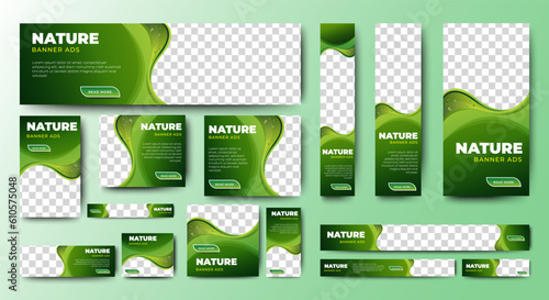Nature banner design web template Set, Horizontal header web banner. Modern Gradient green cover header background for website design, Social Media Cover ads banner, flyer, invitation card