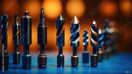 a bunch of drill bits sitting on top of a table. Generative Ai photo