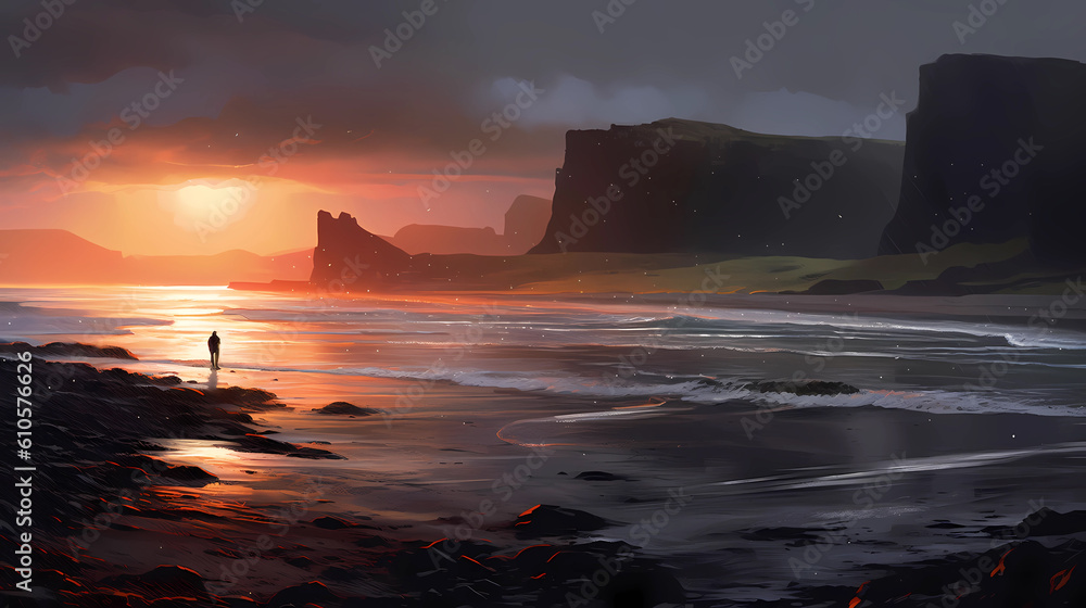 Fototapeta premium Illustration of a beautiful view of Iceland