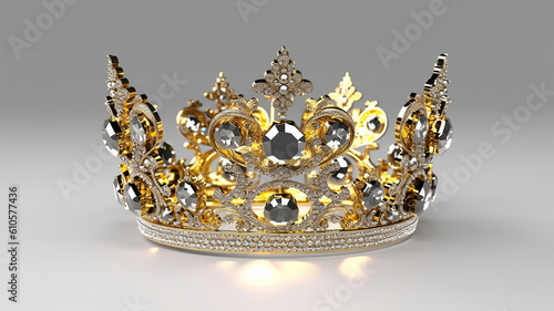 Gold crown with jewels on white background isolated. Generative Ai