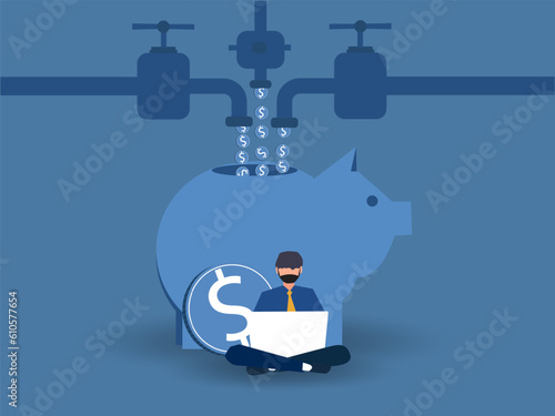 Multiple streams of income, passive income or revenue from invest in multi assets, side hustles to make money concept. vector illustration.