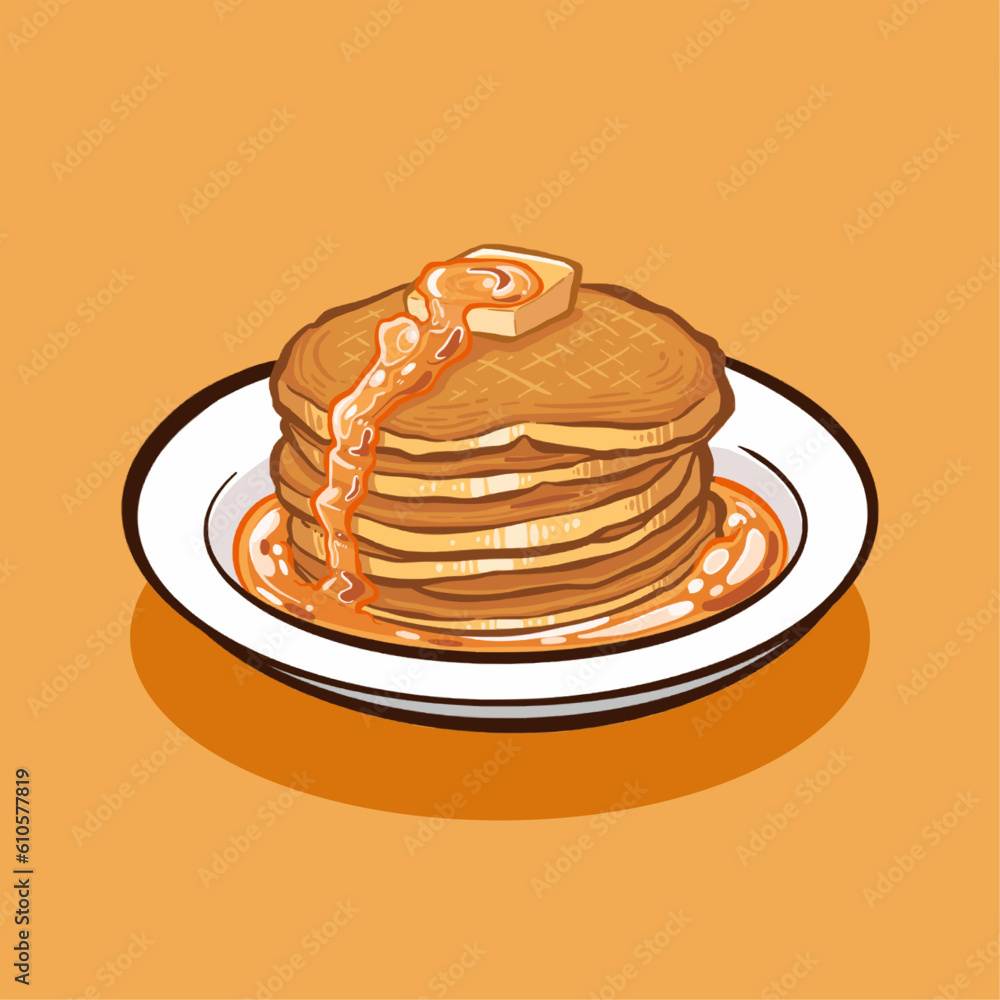 Digital vector illustration of yummy and buttery pancakes 