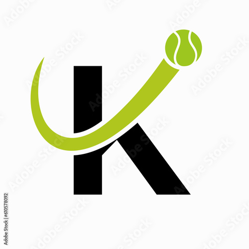 Tennis Logo Design On Letter K Template. Tennis Sport Academy, Club Logo