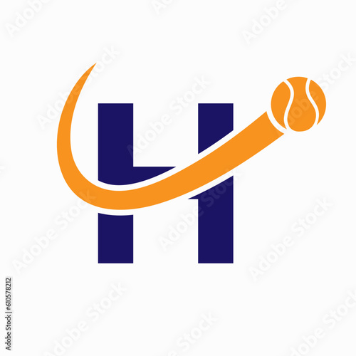 Tennis Logo Design On Letter H Template. Tennis Sport Academy, Club Logo