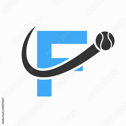 Tennis Logo Design On Letter F Template. Tennis Sport Academy, Club Logo