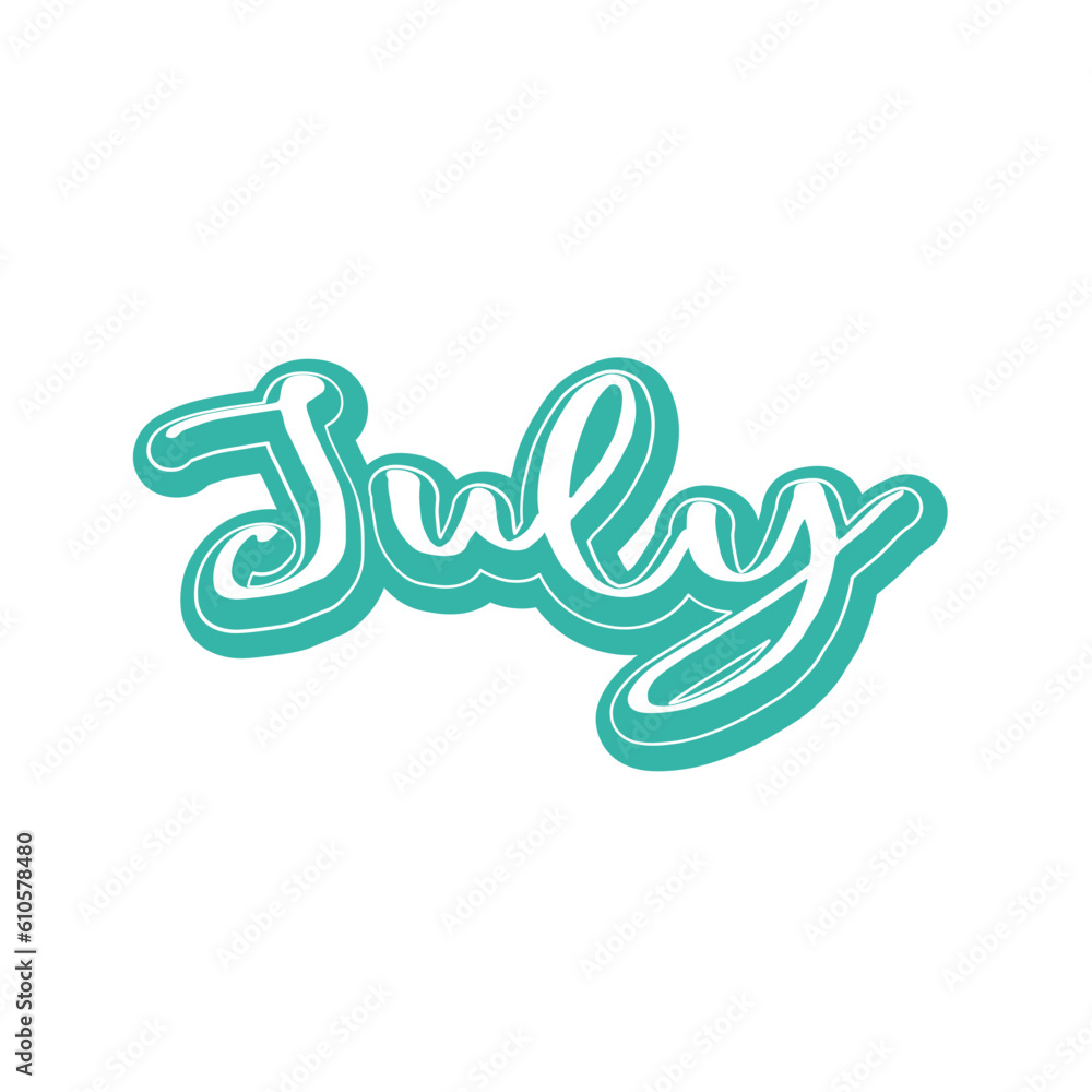 Calendar month. July word art silhouette