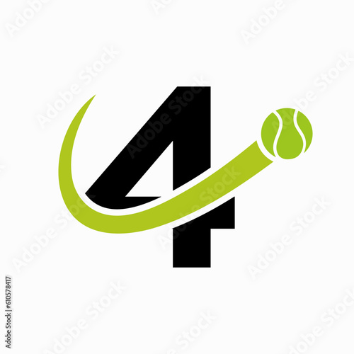 Tennis Logo Design On Letter 4 Template. Tennis Sport Academy, Club Logo