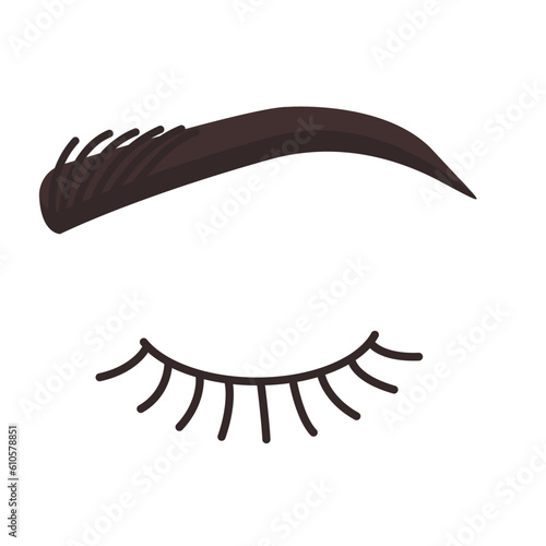 Human eye icon. Closed eye with eyelashes and an eyebrow. Relaxation of eyesight fatigue and strain. Nap time symbol. Healthcare and ophthalmology concept. Line vector illustration.