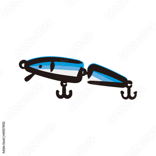 Jointed minnow - Fishing lure icon/illustration (Hand-drawn line, colored version)
