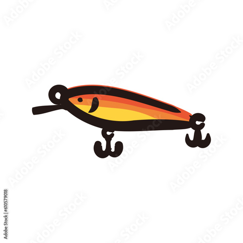 Shad lure - Fishing lure icon/illustration (Hand-drawn line, colored version)