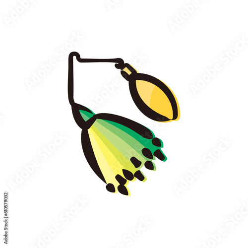 Spinnerbait - Fishing lure icon/illustration (Hand-drawn line, colored version)