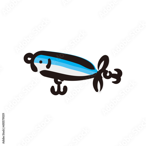 Prop bait - Fishing lure icon/illustration (Hand-drawn line, colored version)