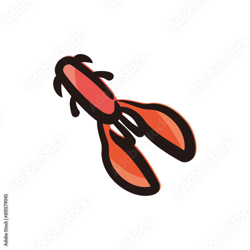 Soft plastic craw - Fishing lure icon/illustration (Hand-drawn line, colored version)