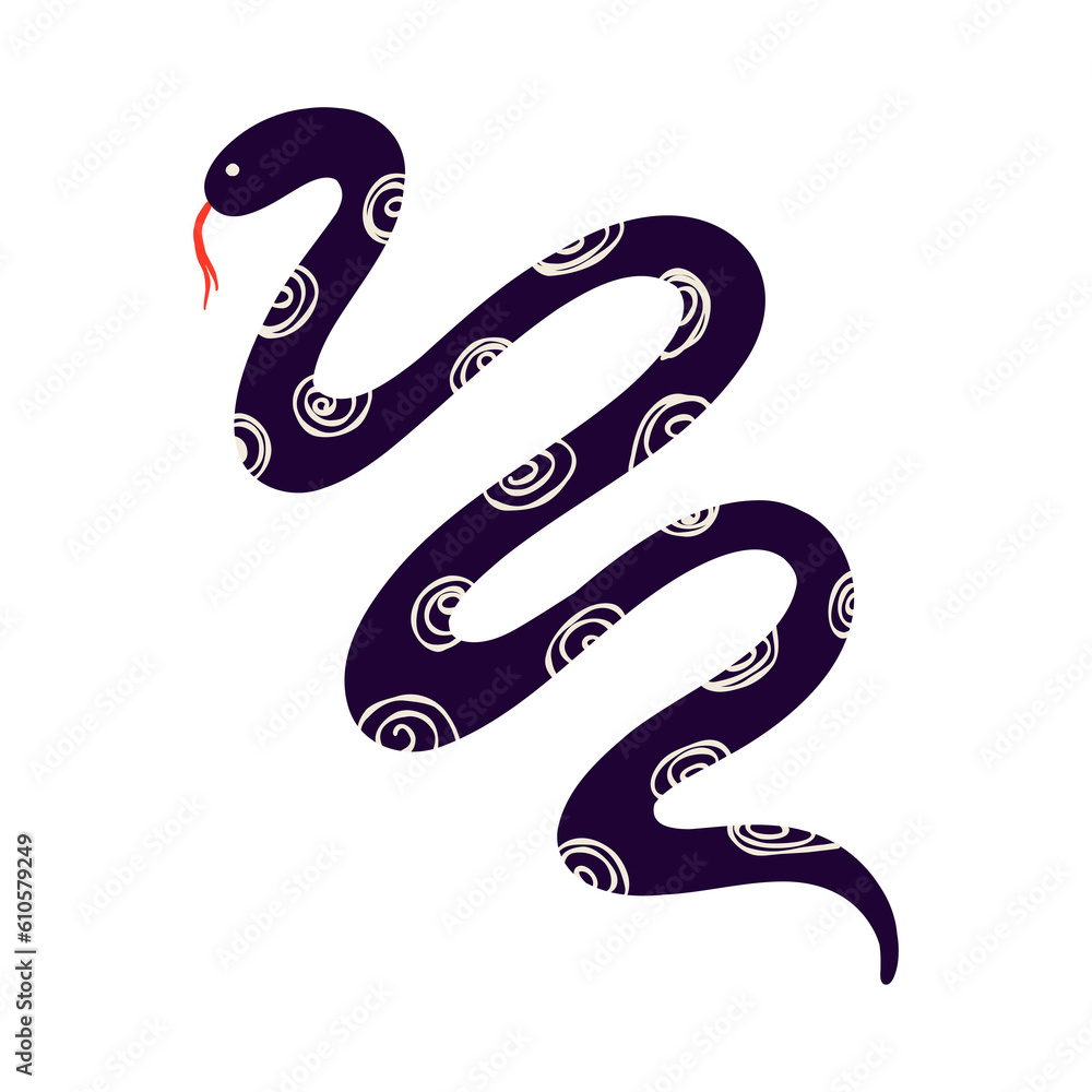 Naklejka premium snake in modern trendy naive style. Minimalistic funky bizarre snake