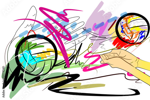 volleyball art speed action brush strokes and hand hit.