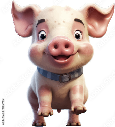 cute cartoon pig with, in the style of caricature-like, photorealistic, white background