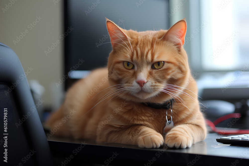 Take your cat to work day. Cat lying on table office ai generated Take your cat to work day. Cat lying on table office ai generated