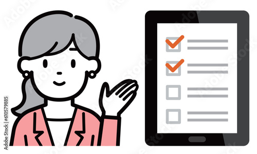 チェックリストとビジネスウーマンのイラスト