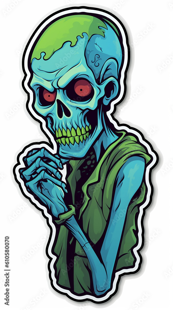 Sticker drawing of Cartoon Halloween zombie skull. Generative ai Sticker drawing of Cartoon Halloween zombie skull. Generative ai