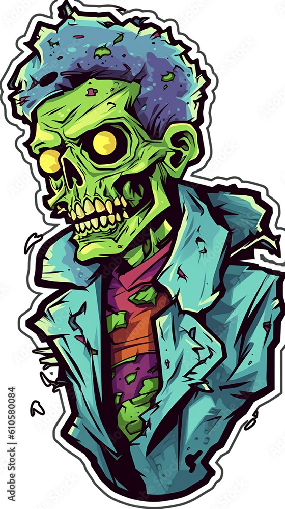 Sticker drawing of Cartoon Halloween zombie skull. Generative ai Sticker drawing of Cartoon Halloween zombie skull. Generative ai