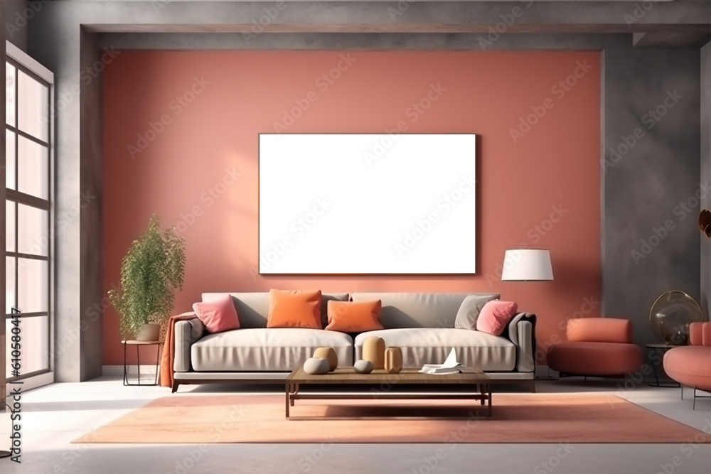muted color modern apartment with bog mockup frame on the wall,generative AI muted color modern apartment with bog mockup frame on the wall,generative AI