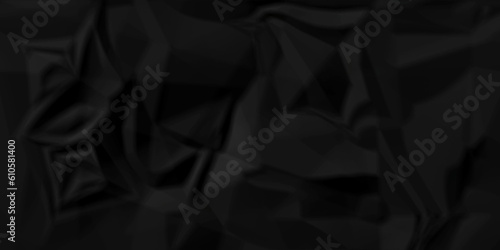 Black fabric texture and Crumpled black paper for background image. top view. 