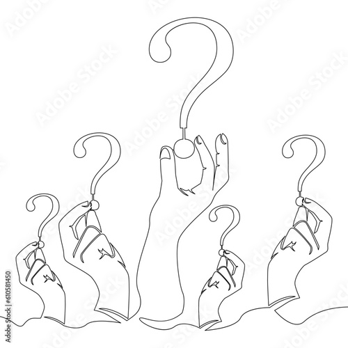 Continuous line drawing Value of inspiration Hand holds question mark Query FAQ icon vector illustration concept
