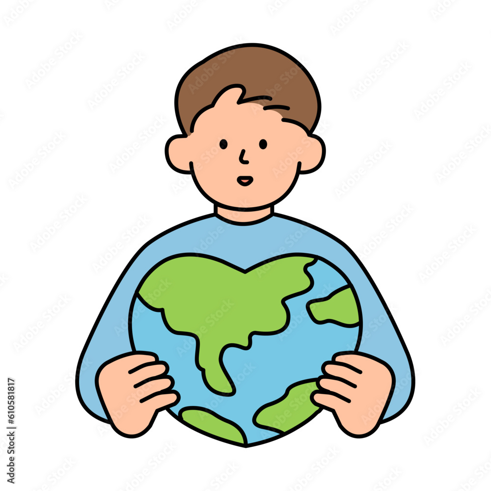 Man Embracing the World with Love. Environment, Power and Saving Energy Concept. Cartoon Flat Vector illustration. Man Embracing the World with Love. Environment, Power and Saving Energy Concept. Cartoon Flat Vector illustration.