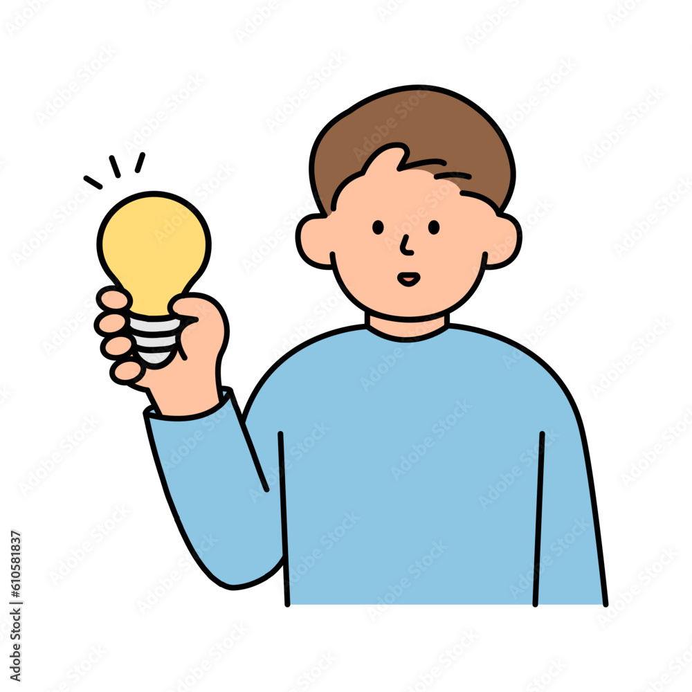 Man Holding a Light Bulb. Environment, Power and Saving Energy Concept. Cartoon Flat Vector illustration.