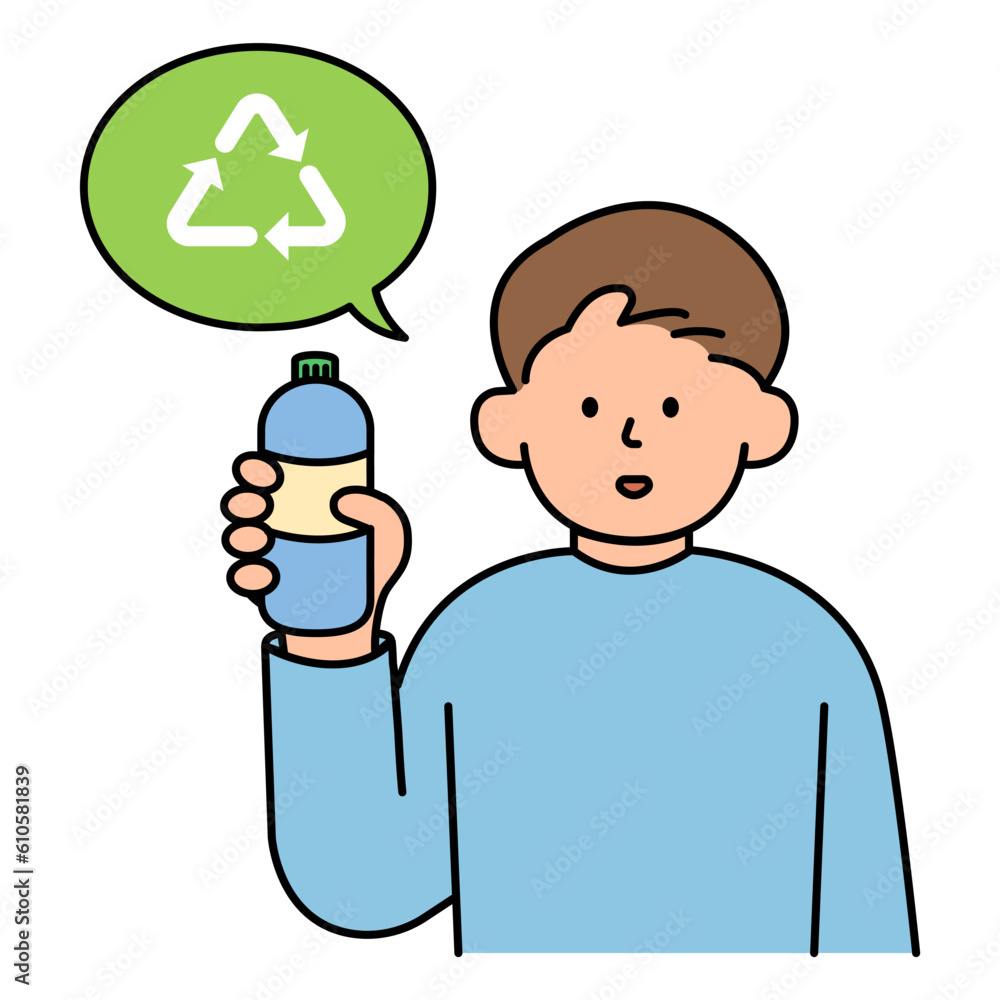 Man Preparing Bottles for Recycling. Environment, Power and Saving Energy Concept. Cartoon Flat Vector illustration.