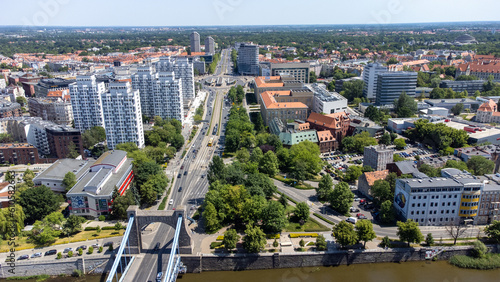 Aerial view, general cityscape of Wroclaw city, Poland.