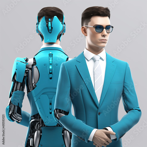 AI robot dressed business suit in blue,generative AI