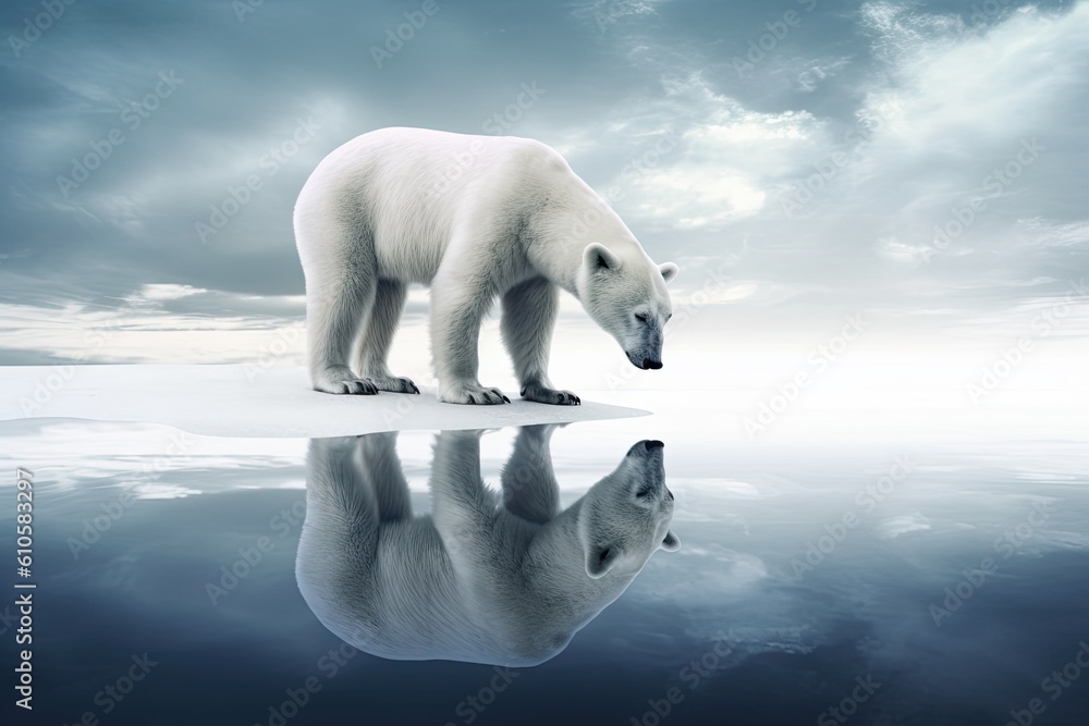 Polar bear standing on an ice floe with soft colors and cool tones. Generative AI Polar bear standing on an ice floe with soft colors and cool tones. Generative AI