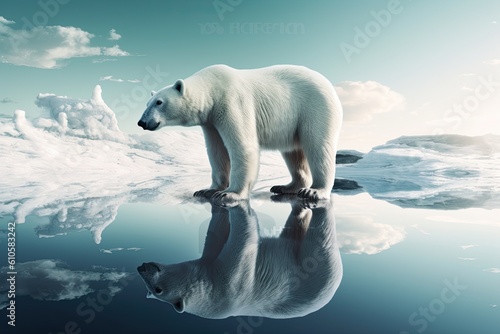Polar bear standing on an ice floe with soft colors and cool tones. Generative AI © Gelpi