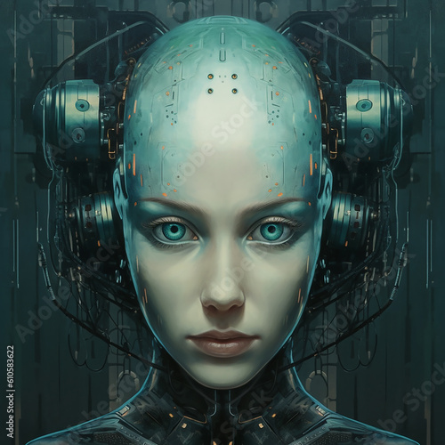 close up of an artificial intelligence face, like a human ,generative AI