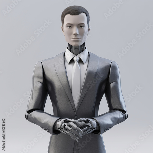 AI robot dressed business suit in blue, generative AI