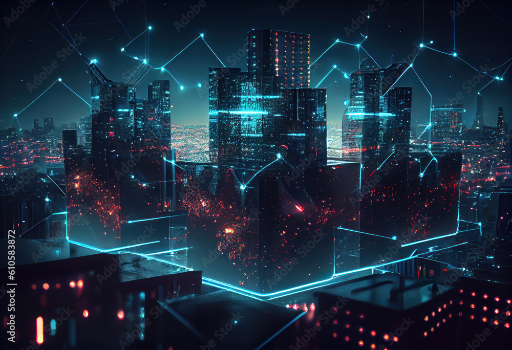 Modern hi-tech city, science and futuristic technology concept. Generative AI.