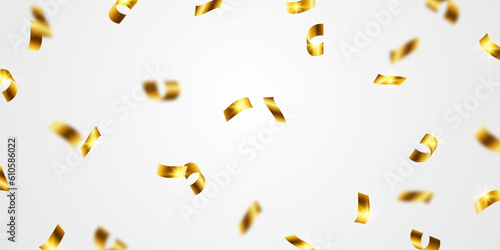 Golden confetti and zigzag ribbon falling from above Streamers, tinsel vector