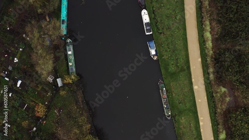 An aerial shot of the River Lea at the Walthamstow Wetlands.  photo