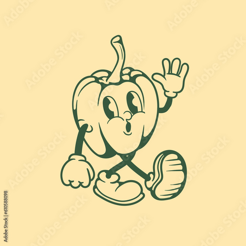 Vintage character design of bell pepper
